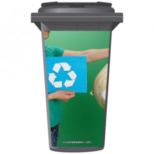 Woman Recycling Rubbish Wheelie Bin Sticker Panel